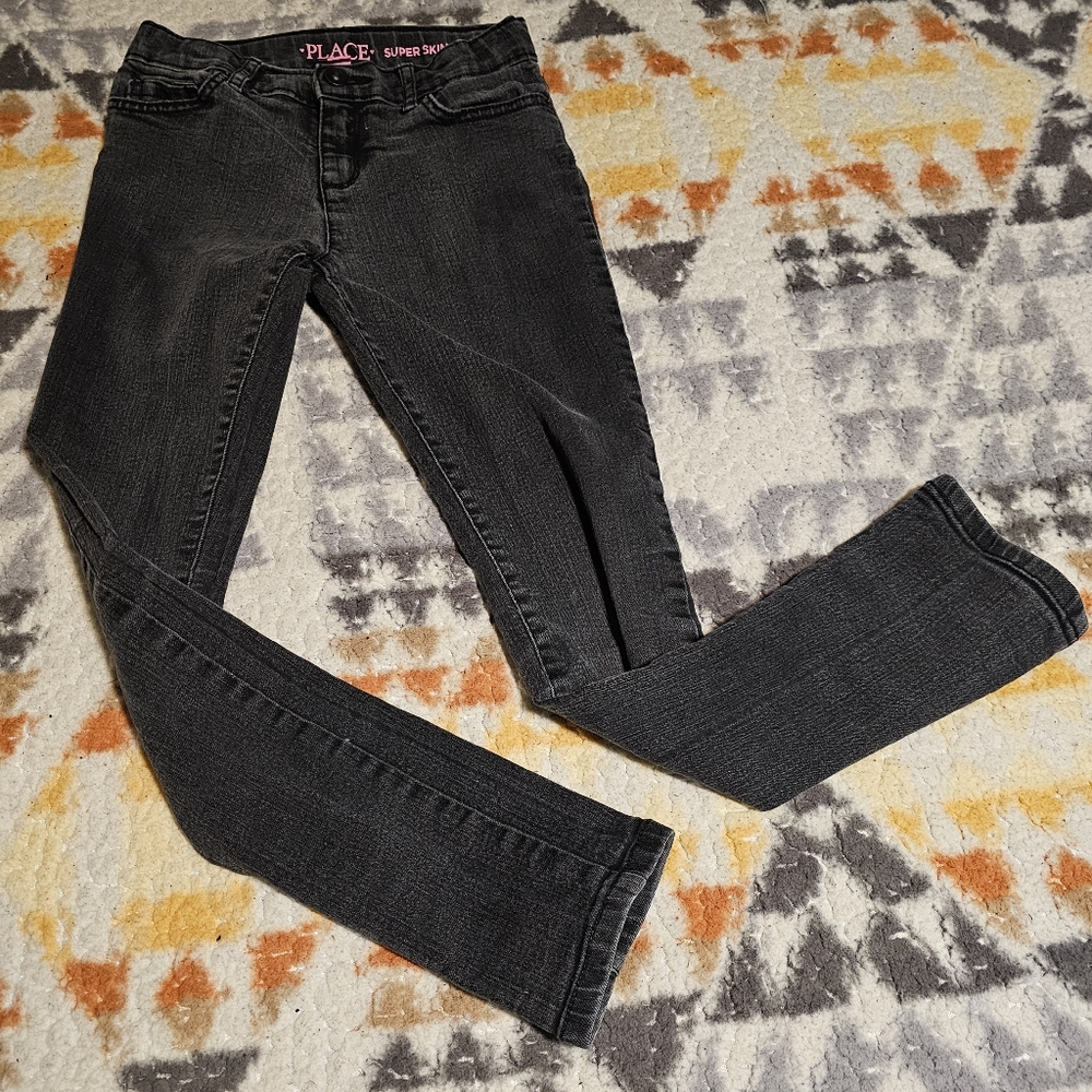 Childrens Place Super Skinny Girls Jeans Size 10 Adjustable Waist Black Denim